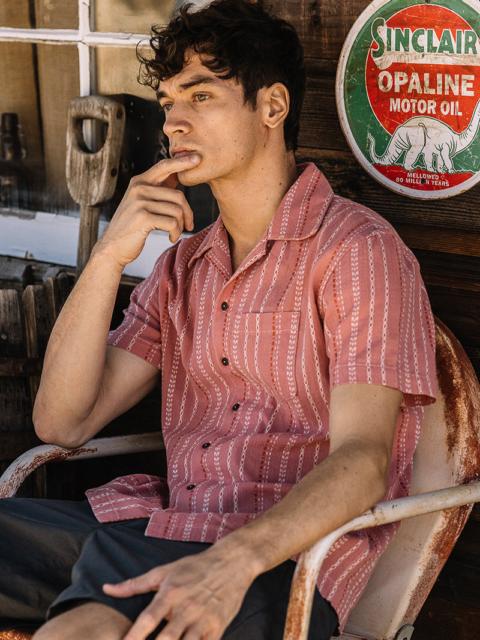 HIROSHI KATO The Wrench Gauze Dobby Stripe Shirt - Salmon
