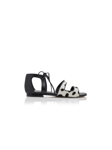 Manolo Blahnik Black and White Spotted Calf Hair Sandals
