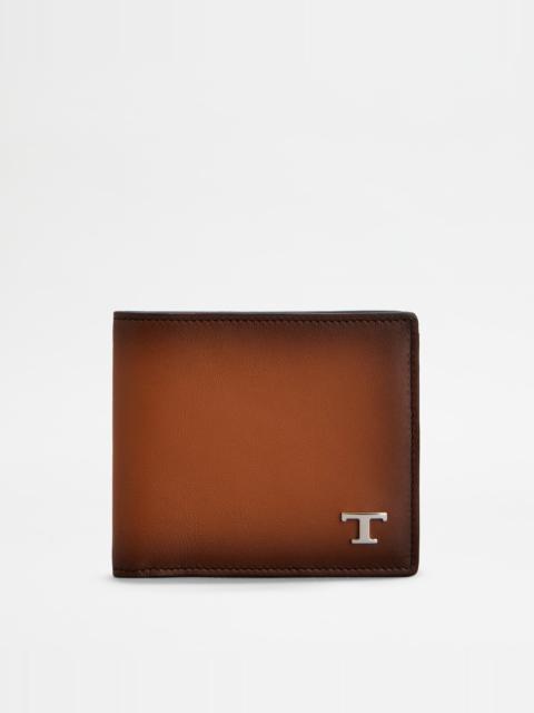 WALLET IN LEATHER - BROWN, BEIGE