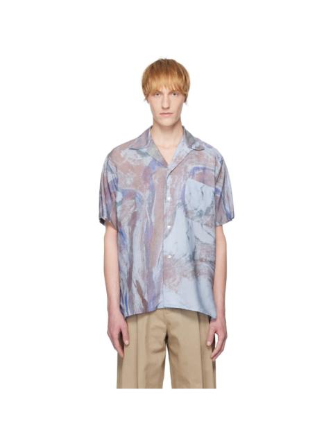 YOKE Blue Flower Printed Open Collar Shirt