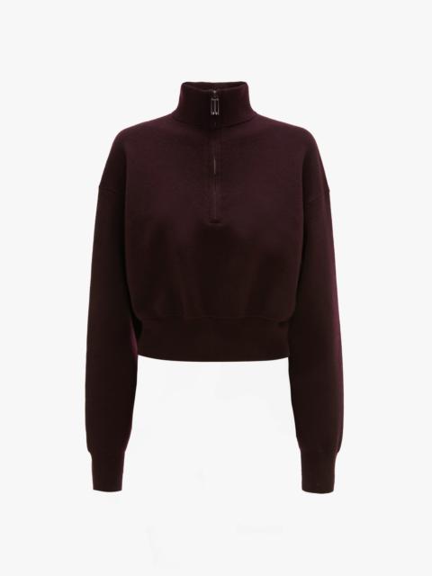 Victoria Beckham Merino Half-Zip Jumper In Merlot