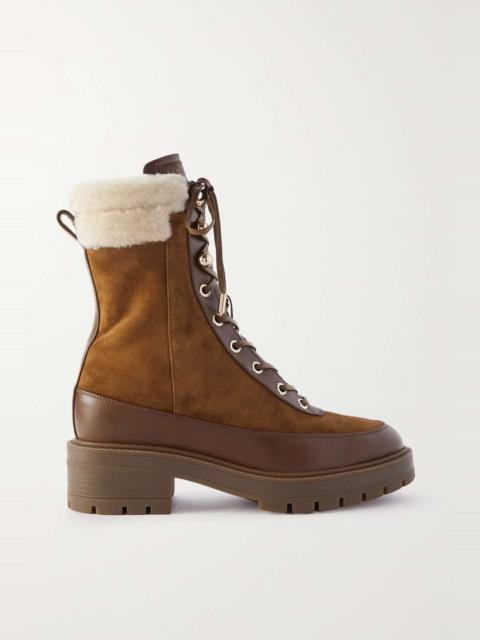 AQUAZZURA Very Cortina shearling-and leather-trimmed suede ankle boots