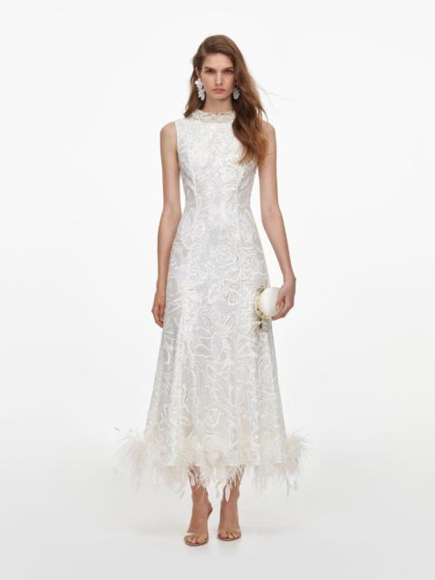 self-portrait White Sequin Lace Feather Midi Dress