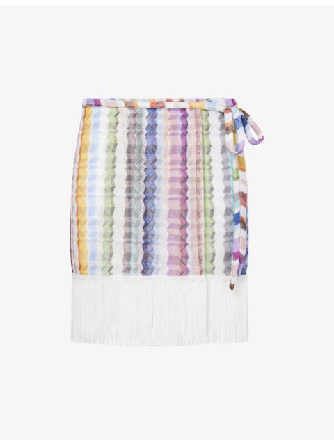 Missoni Fringed Wrap-Round Knitted Mini Skirt