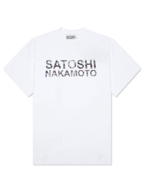 SATOSHI NAKAMOTO PEARL STUDDED LOGO TEE - WHITE