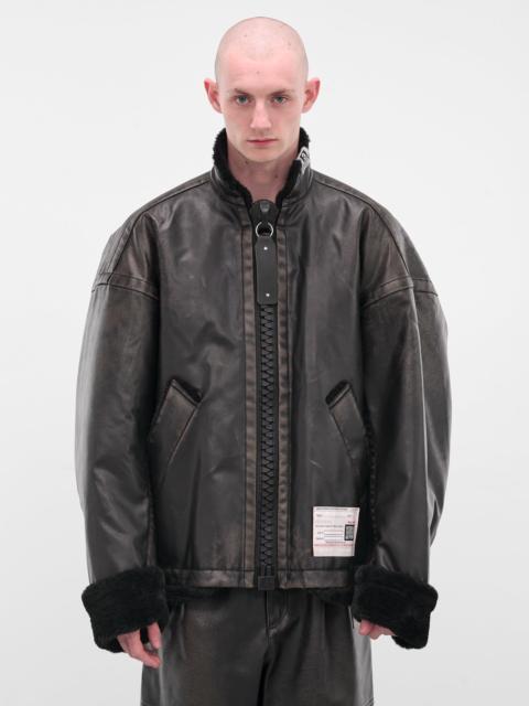 Maison MIHARAYASUHIRO Black Oversized Leather Shearling Jacket