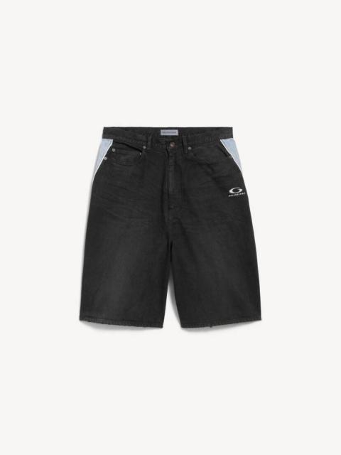 BALENCIAGA Men's Piping Detail Denim Shorts in Black/dark Brown