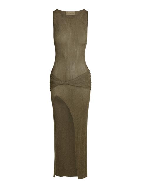 Kei Ribbed Lurex Knit Maxi Dress tan