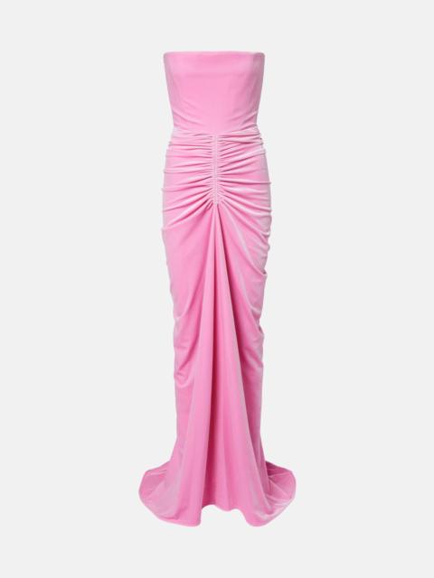 ALEX PERRY Ruched velvet bustier gown