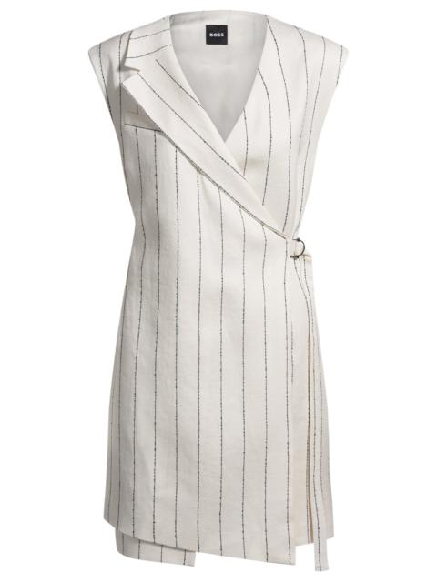 BOSS WRAP-FRONT DRESS IN A PINSTRIPE LINEN BLEND