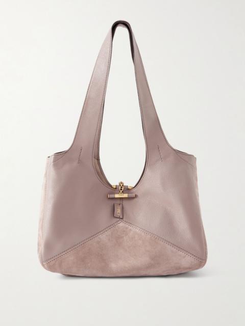 Balloon leather-trimmed suede tote bag Gray