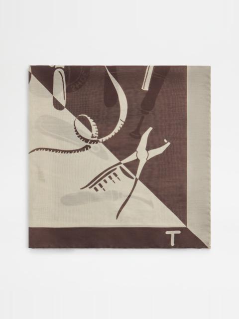 Tod's FOULARD IN COTTON AND SILK - BROWN