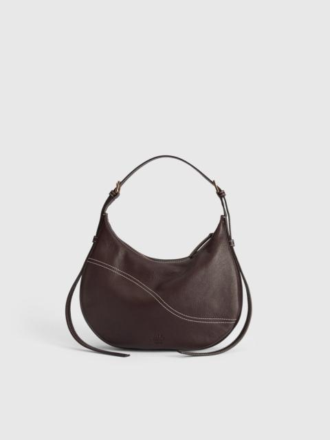 ATP ATELIER Liveri Walnut/Contrast Stitch Grained Leather Small hobo bag