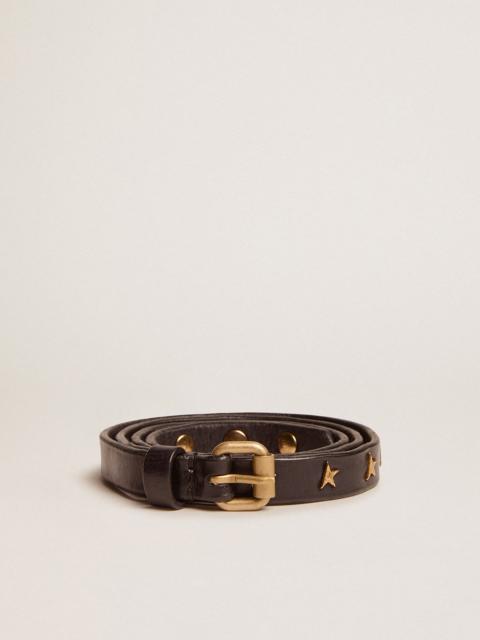 Women's belt in black leather with star-shaped studs