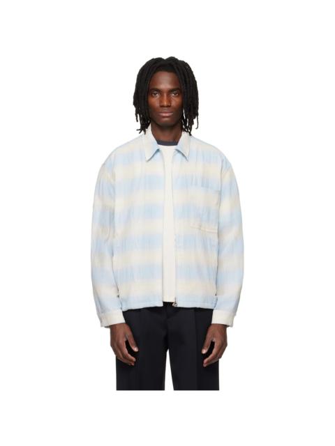 SOLID HOMME Blue & Beige Striped Zip-Up Shirt