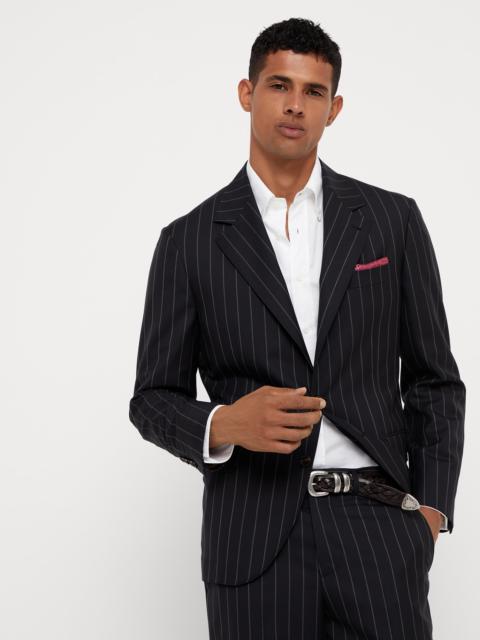 Brunello Cucinelli Super 150s virgin wool wide chalk stripe batavia blazer