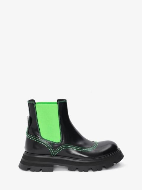 Alexander McQueen Women's Wander Chelsea Boot in Black/acid Green