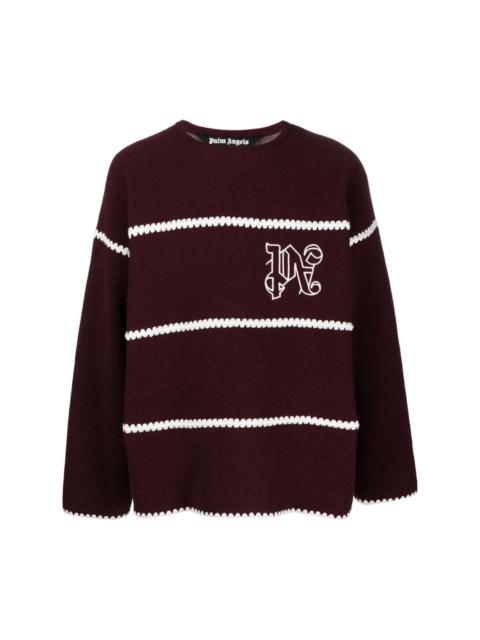 embroidered-monogram striped jumper