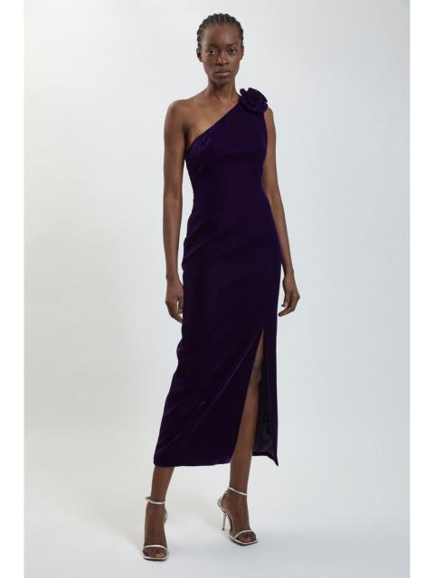 KAREN MILLEN Rosette Detail Velvet Midi Dress