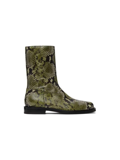 Dries Van Noten Green Snake-Embossed Leather Boots