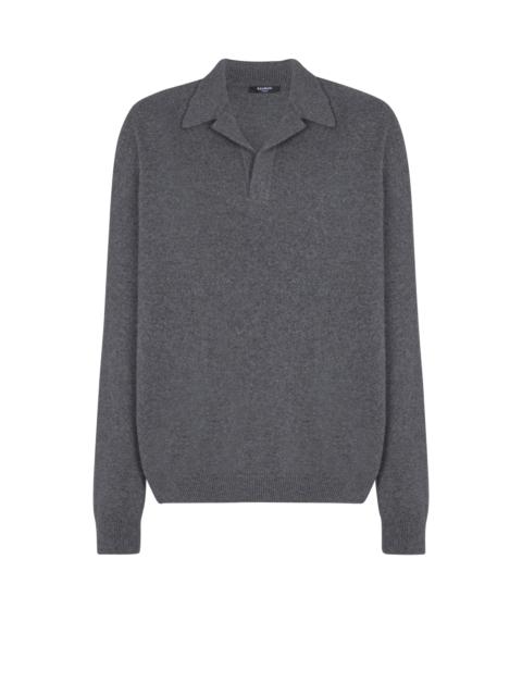 Balmain Long-sleeved polo shirt in eco-cashmere