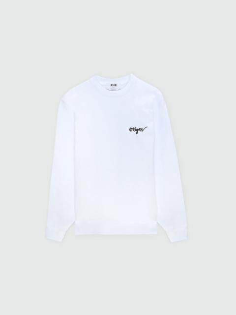 MSGM White crew neck sweatshirt with cursive logo