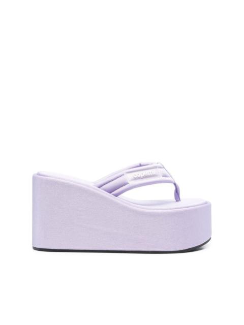 logo-patch thong-strap wedge sandals