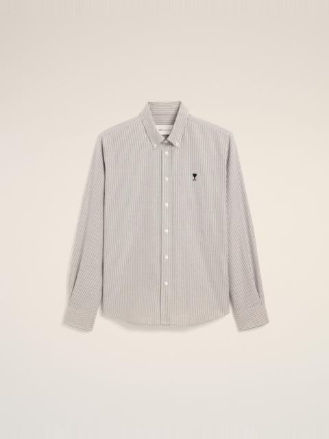 AMI Paris BLACK STRIPED COTTON SHIRT WITH AMI DE COEUR