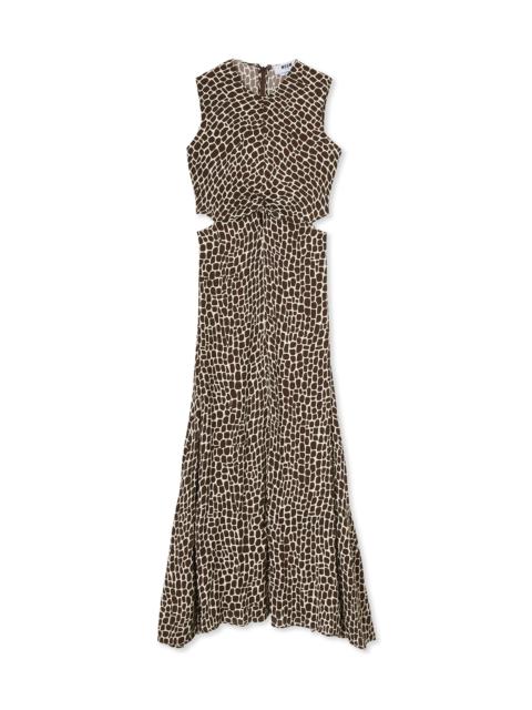 MSGM Fluid viscose ong dress with "optical giraffe" print