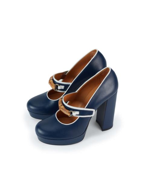 CASABLANCA Navy Leather Bamboo Pumps