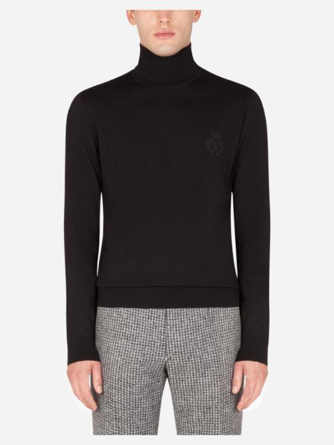 Dolce & Gabbana Wool turtle-neck sweater with DG embroidery