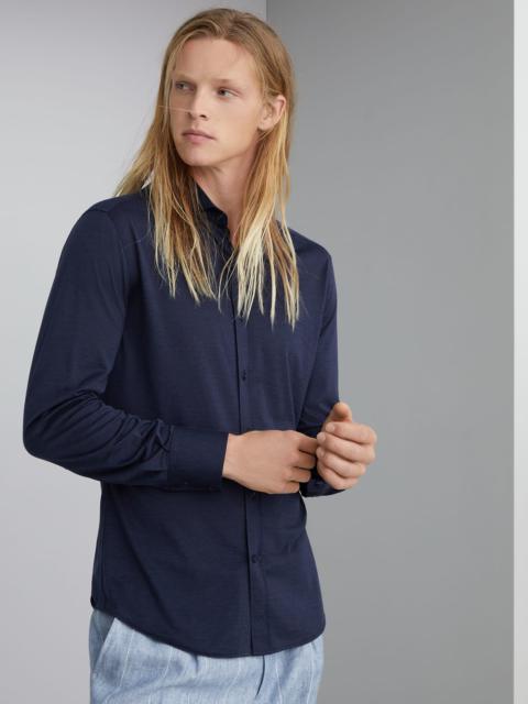 Silk and cotton jersey shirt with spread collar