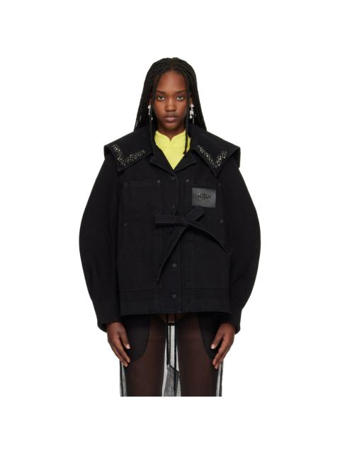 Simone Rocha Black Sailor Collar Workwear Bow Denim Jacket