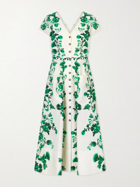 SALONI Zoey-e Printed Cotton-poplin Midi Dress