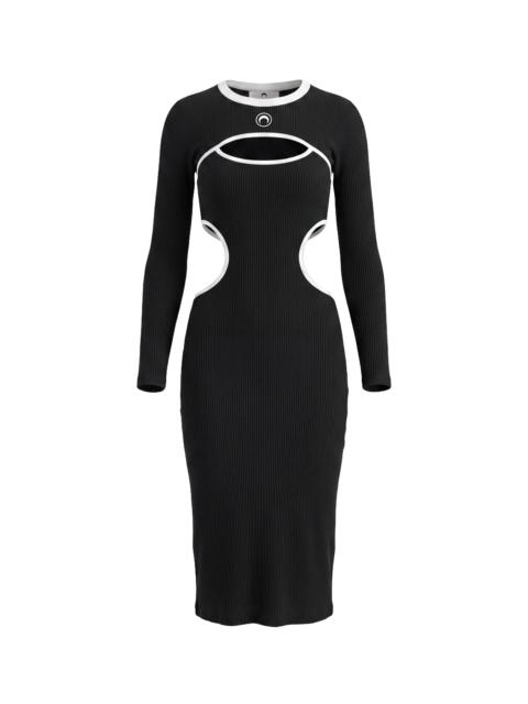 Marine Serre MOON LOGO BICOLOR RIBBED JERSEY CUTOUT LONG DRESS