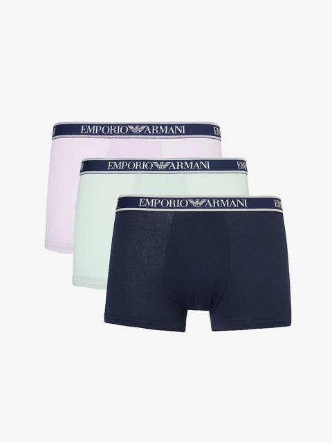 EMPORIO ARMANI Branded-waistband pack of three stretch-cotton trunks