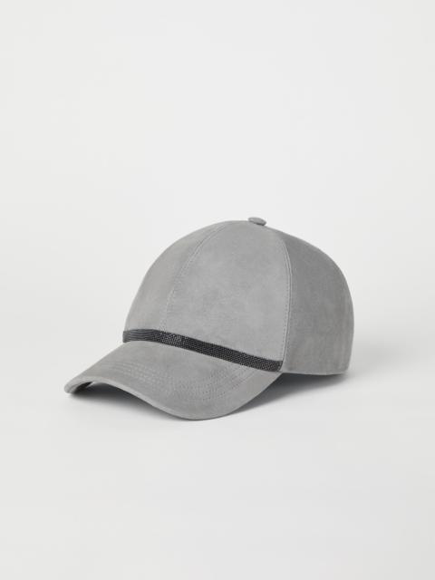 Suede baseball cap with shiny trim