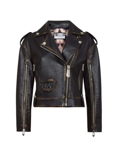 logo-lettering leather biker jacket