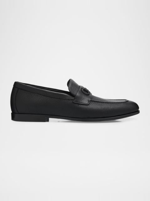FERRAGAMO Men's Hammered Leather Rubber-Gancini Loafers