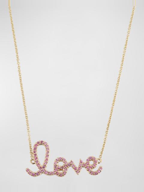 SYDNEY EVAN 14K Gold Medium Love Script Pink Sapphire Necklace