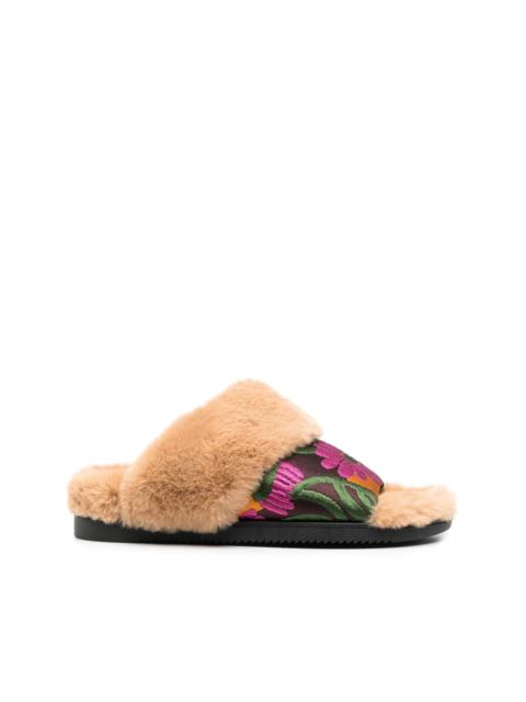 faux-fur floral strap slides