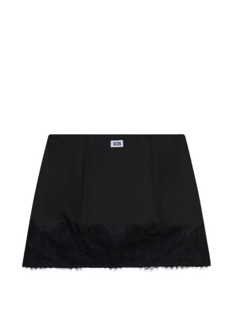 GCDS lace-trim satin mini skirt
