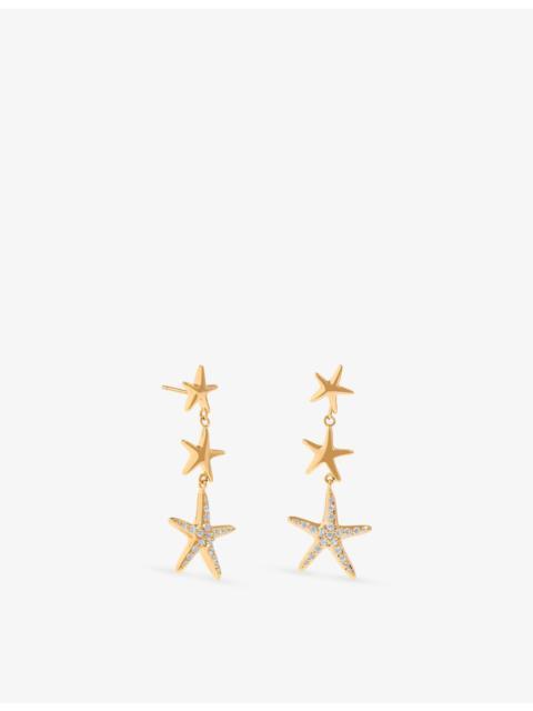 ASTRID & MIYU Starfish 18ct Yellow Gold-Plated Brass and Cubic Zirconia Drop Stud Earrings