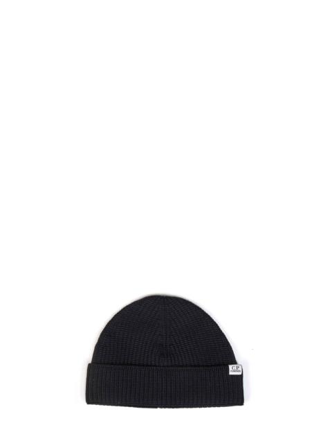 C.P. Company Black English rib stitch knit extra-fine merino wool beanie
