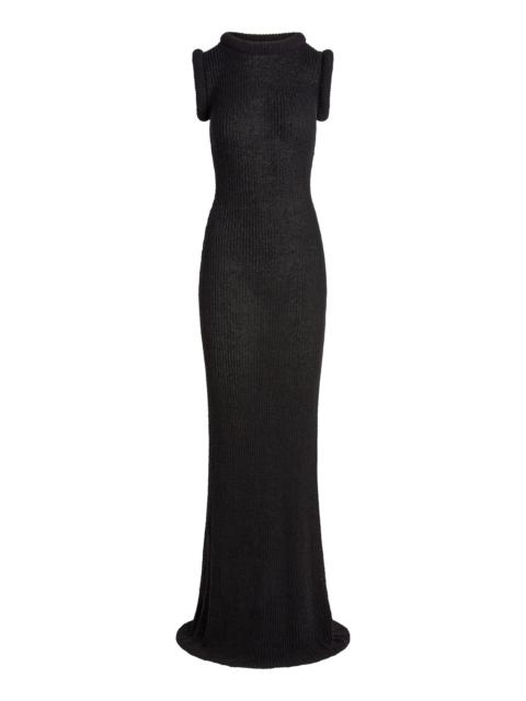 Obi Sleeveless Knit Linen-Cotton Maxi Dress black