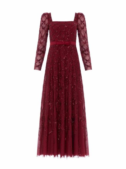 Needle & Thread Bow Lattice Long Sleeve Ankle Gown