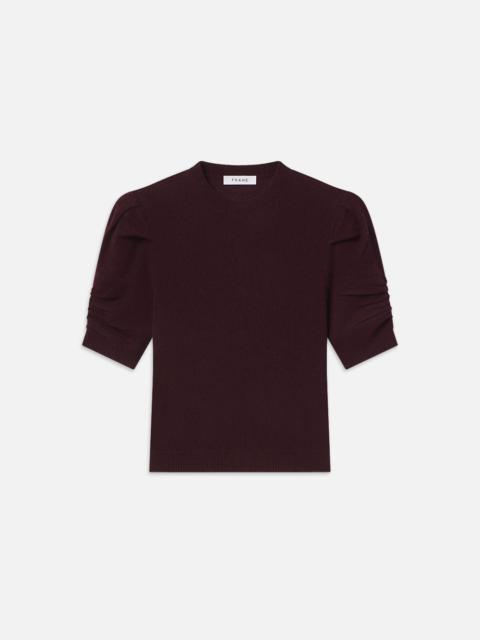 Ruched Sleeve Cashmere Sweater in Wine