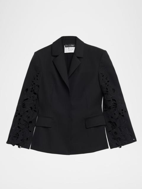 Oscar de la Renta Botanical Guipure Single-Breasted Tailored Jacket