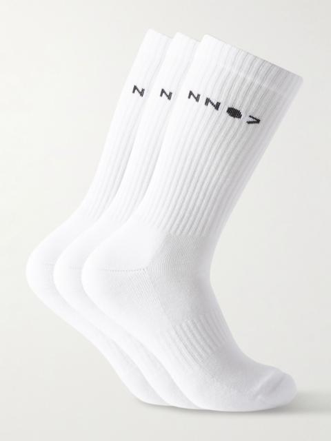 NN07 Three-Pack Logo-Jacquard Ribbed Cotton-Blend Socks White