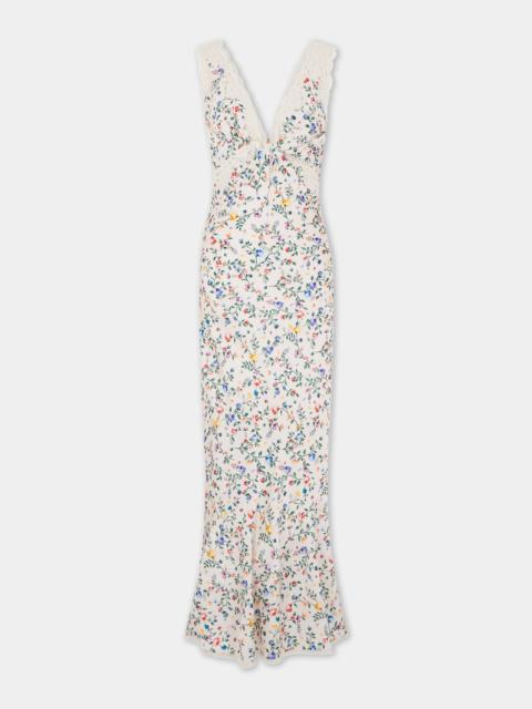 rabanne LONG FLORAL PRINTED CREAM DRESS